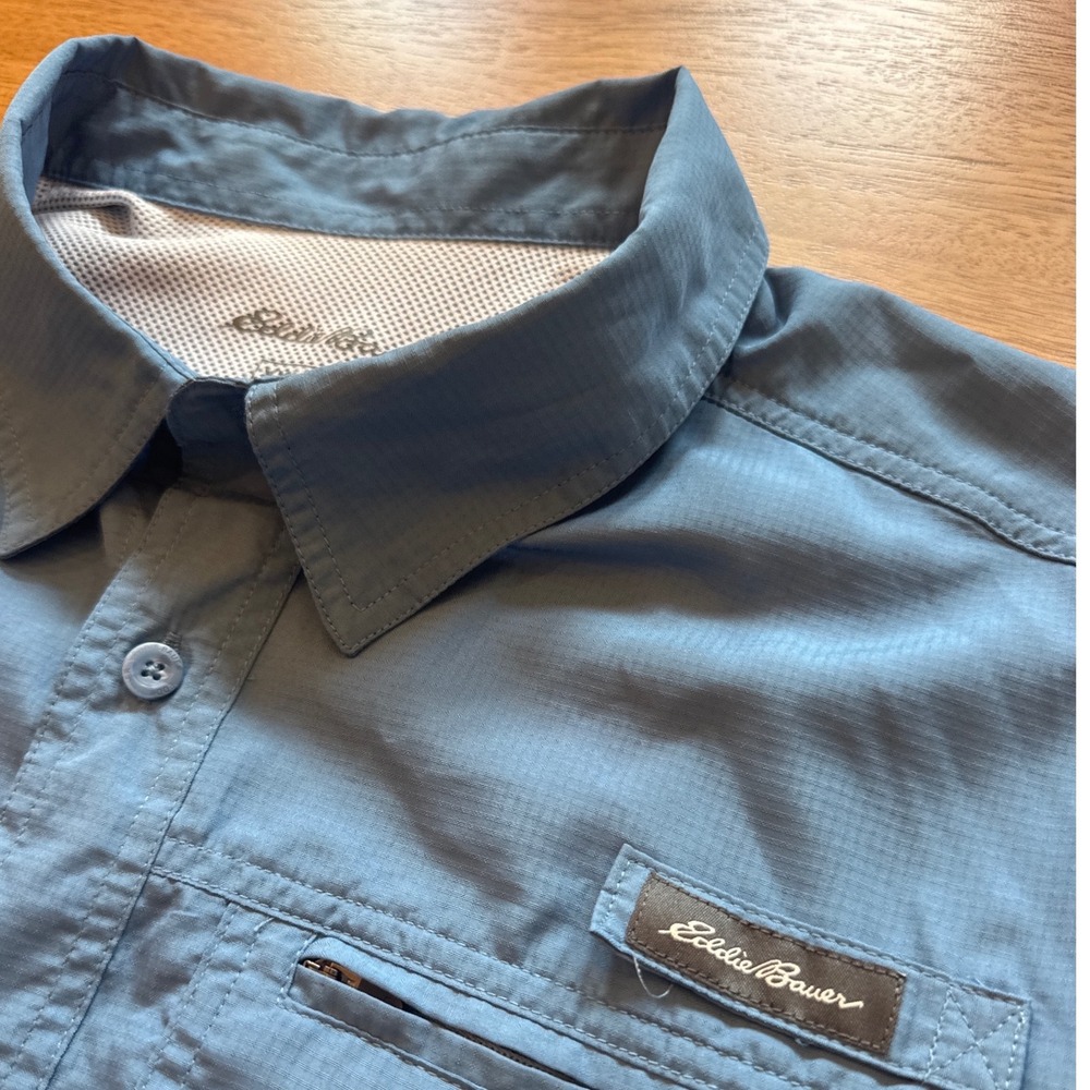 Eddie Bauer Mens XXL Blue Short Sleeve Ripstop Fishing Shirt Ventilated Outdoor